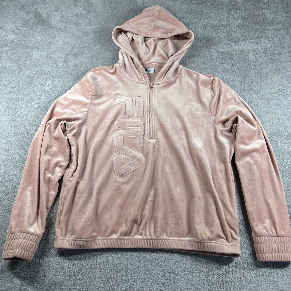 Fila Women's Velour Hooded Quarter Zip Sweatshirt Size XL